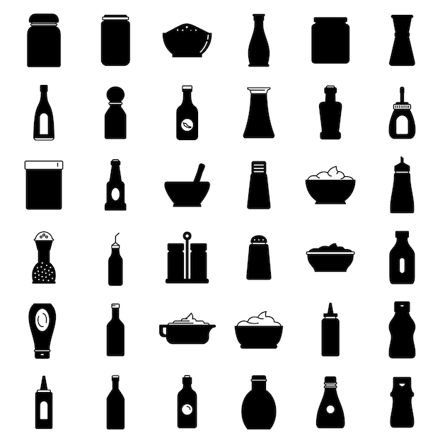 Condiment food icons isolated Vector Silhouettes