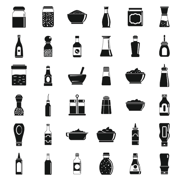 Condiment sauce icons set