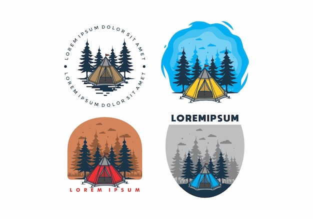 Cone tent and pine trees illustration