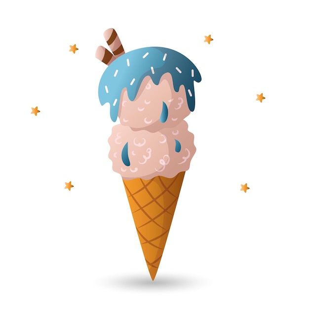 Vector cone with vanilla ice cream and colored sprinkles vector illustration