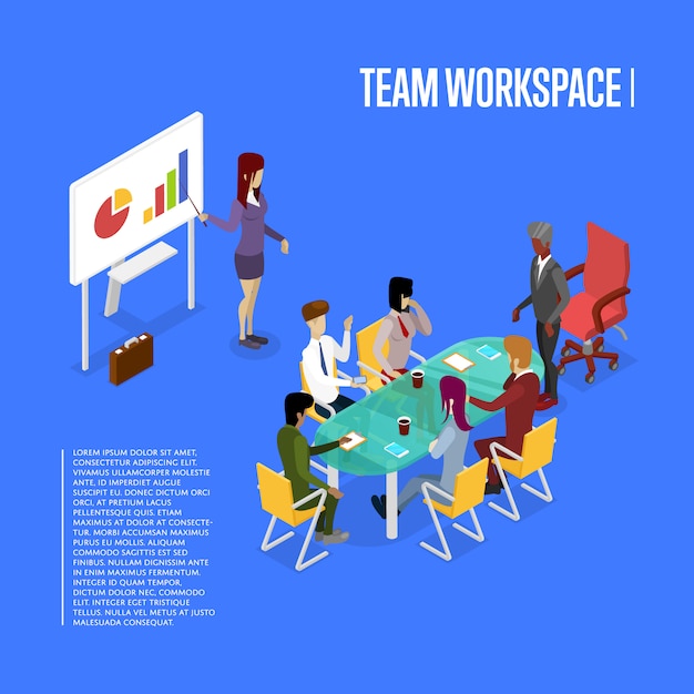 Conference office workspace isometric 3D template