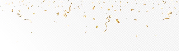 Confetti on a transparent background. Falling shiny golden confetti. Bright golden festive tinsel.