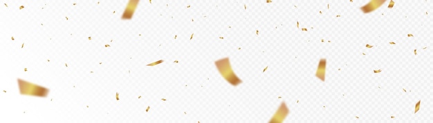 Confetti on a transparent background. Falling shiny golden confetti. Bright golden festive tinsel.