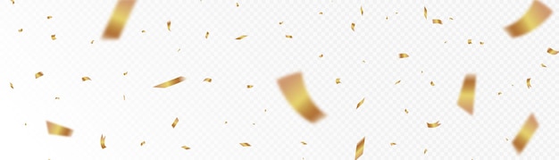 Confetti on a transparent background. Falling shiny golden confetti. Bright golden festive tinsel.