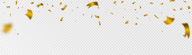 Confetti on a transparent background. Falling shiny golden confetti. Bright golden festive tinsel.