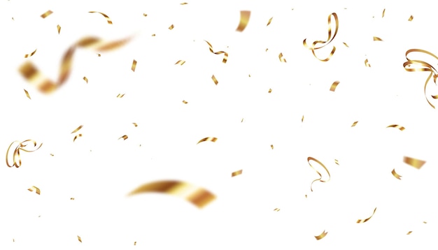 Confetti on a transparent background. Falling shiny golden confetti. Bright golden festive tinsel.