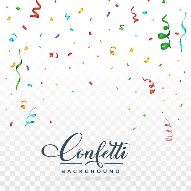 Confetti vector illustration for birthday background. Confetti and falling on transparent background. Red, green, golden, blue, purple confetti on transparent background. Celebration Event and Party.