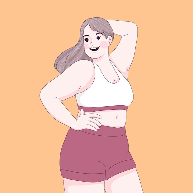 Confidence girl body charming post cartoon illustration.