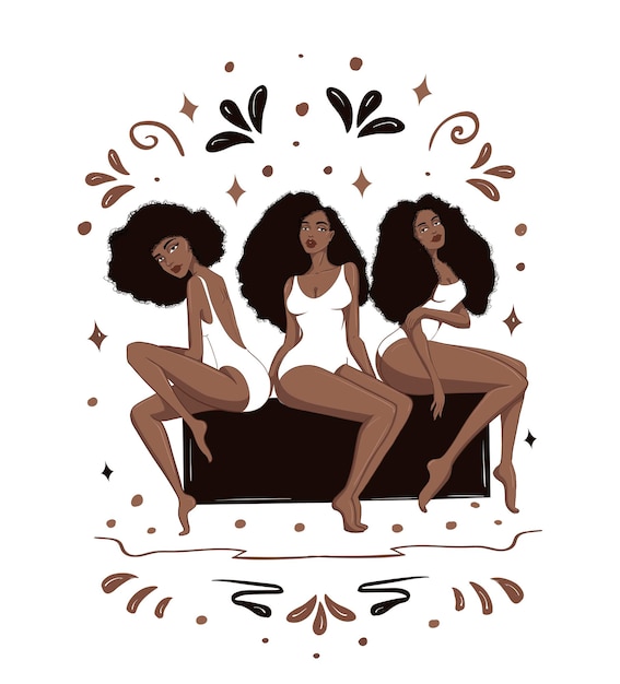 Confident african american women in swimsuits illustration