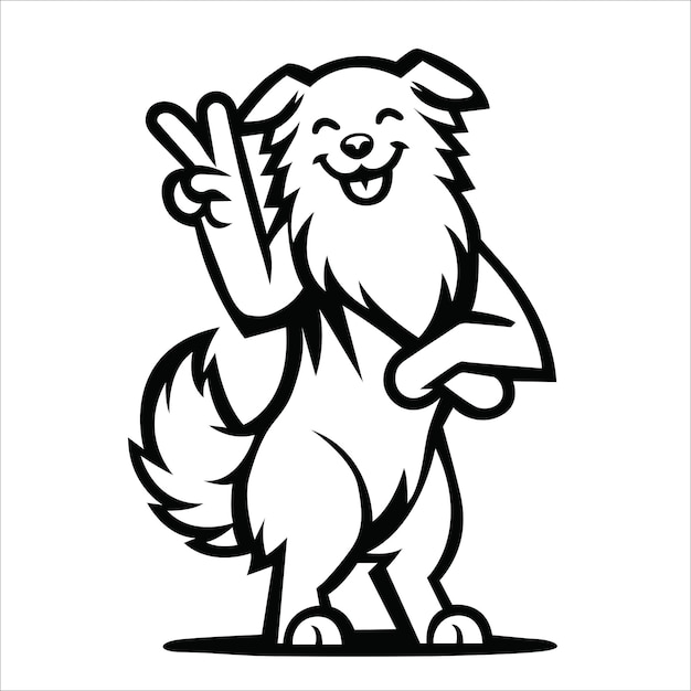 Confident Australian Shepherd Peace Gesture Isolated Illustration