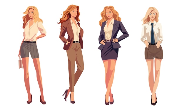 Vector confident business woman set beauty women in office suits businesswoman or secretary young