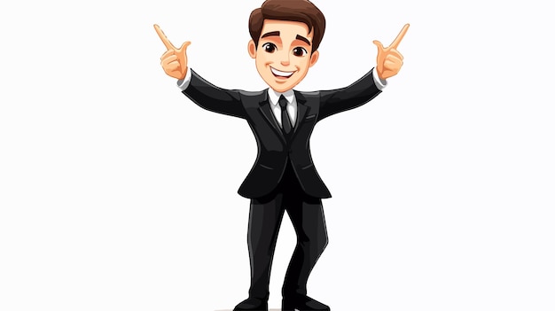 Confident Businessman in Black Suit Standing in Okay Pose Vector Illustration