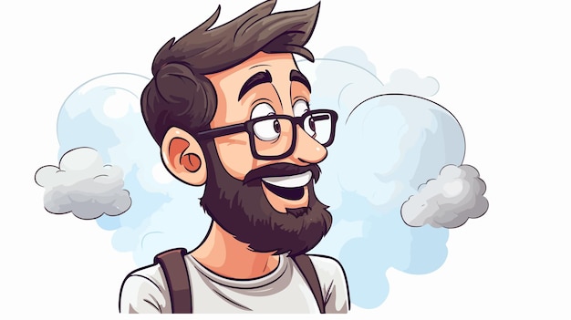 Vector confident cartoon man thinking with speech bubble cartoon character wearing braces positive man