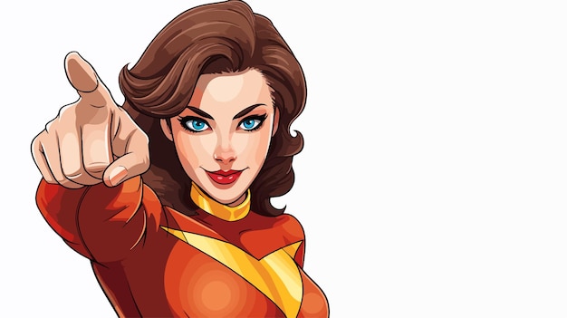 Confident Cartoon Superhero Woman Pointing Illustration