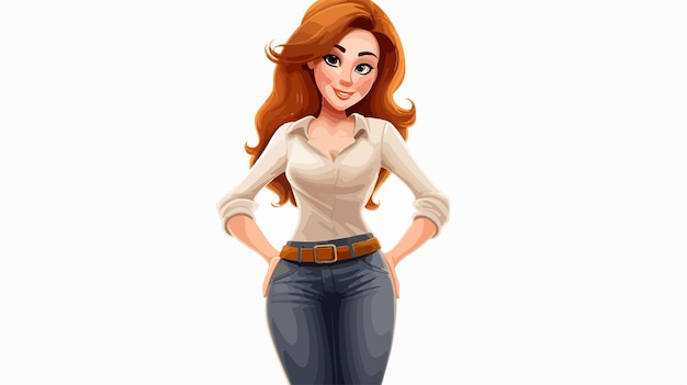 Confident Cartoon Woman Posing Joyfully with Hands on Hips