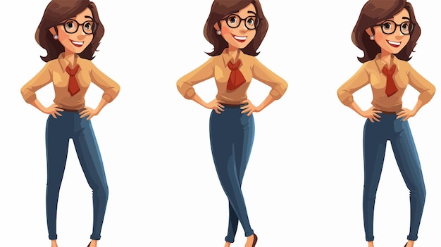 Vector confident cartoon woman posing joyfully with hands on hips