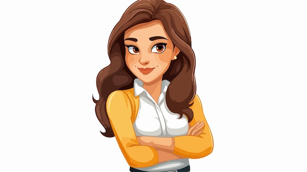 Confident Cartoon Woman Sticker with Folded Arms