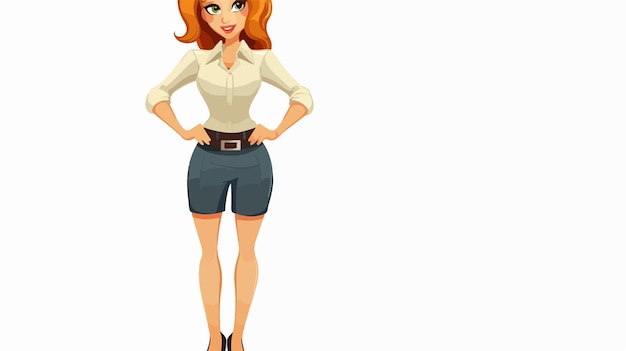 Vector confident cartoon woman with hands on hips vector illustration