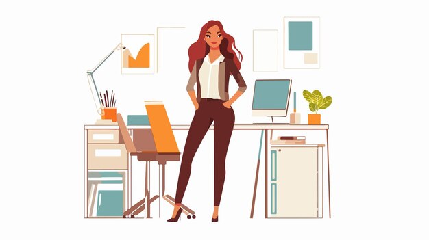 Vector confident curvy businesswoman in bright office environment