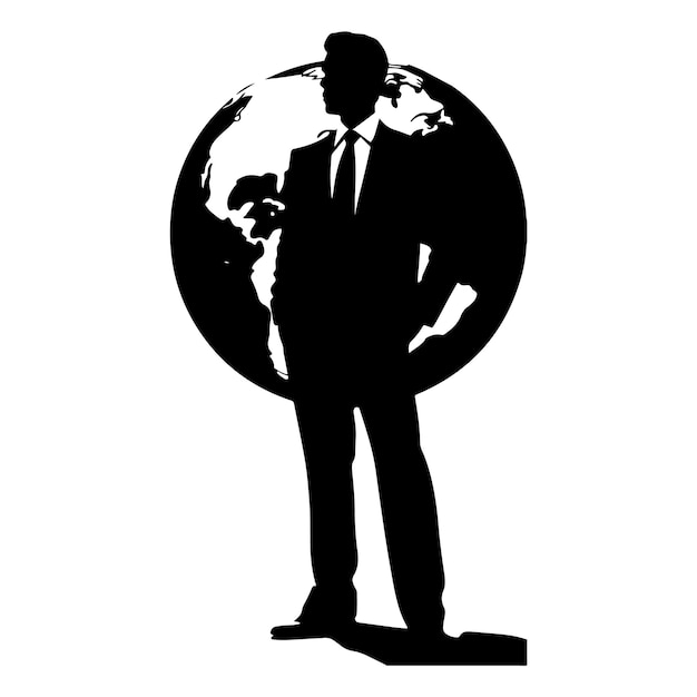 Confident Entrepreneur Silhouette with Globe sketch art