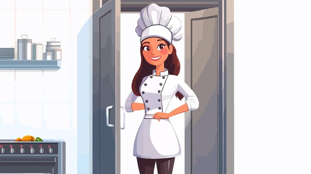 Confident Female Chef Standing at Restaurant Doorway