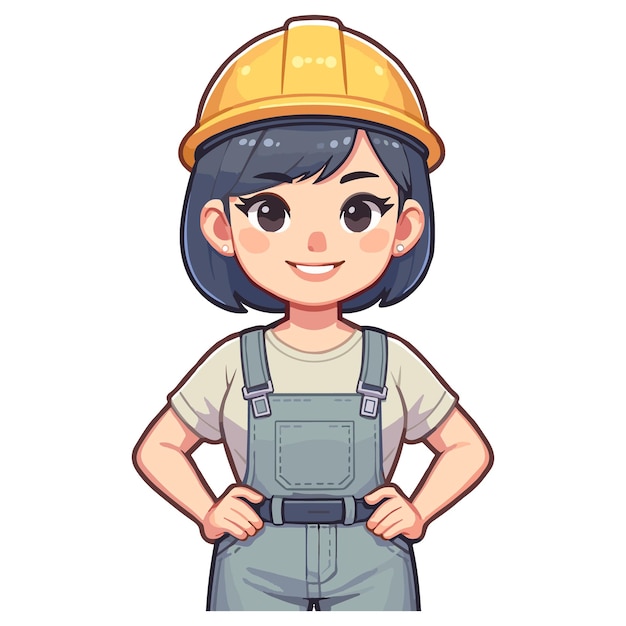 Confident Female Construction Worker Cartoon Illustration