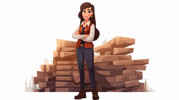 Vector confident female engineer professional posing with hands in pockets