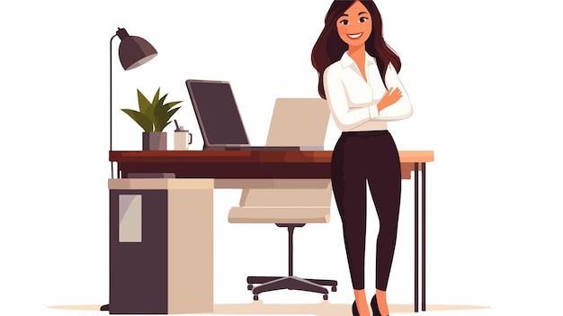 Confident Female Entrepreneur Smiling and Leaning on Desk