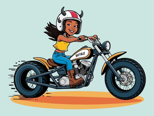 Confident Girl Riding a Custom Motorcycle Design Vector Illustration Art