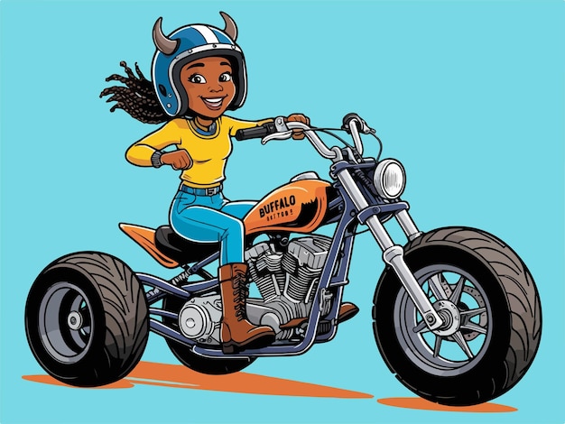 Confident Girl Riding a Custom Motorcycle Illustration Design Art Vector