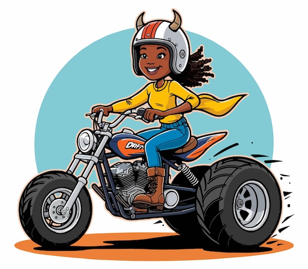 Confident Girl Riding a Custom Motorcycle Illustration Vector Design Art