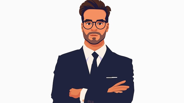 Confident Handsome Businessman in Glasses with Folded Arms