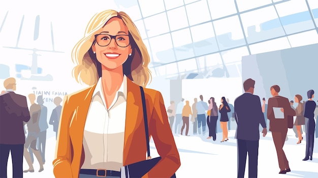 Vector confident mature businesswoman networking with a smile