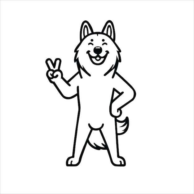 Confident Norwegian Elkhound Peace Gesture Illustration Vector