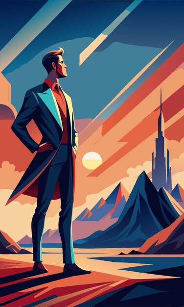 Vector a confident person looks into the distance at full height vector illustration flat 2