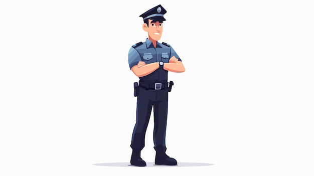 Confident Police Man Standing with Folded Arms Cartoon Vector Illustration