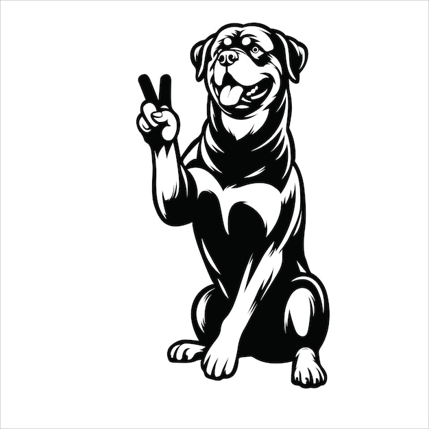 Confident Rottweiler Peace Gesture Illustration Vector