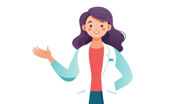 Confident scientist in lab coat points with enthusiasm radiating expertise and positivity