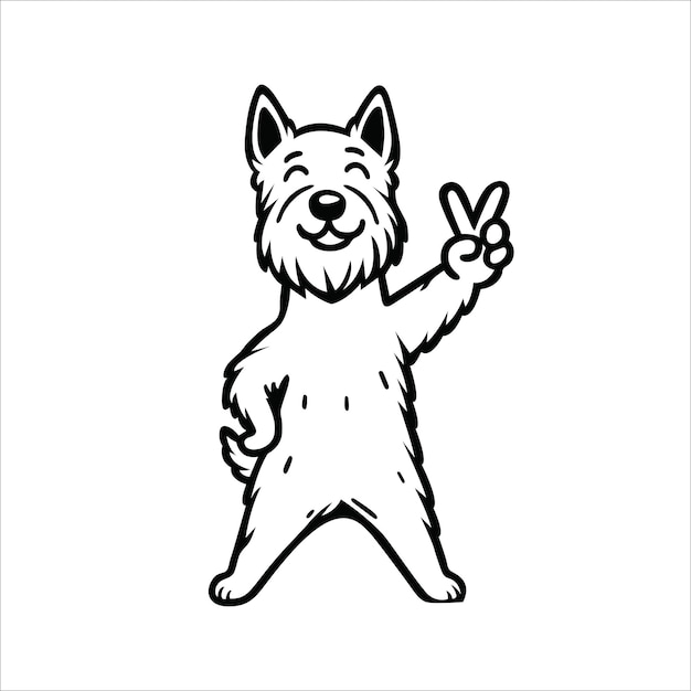 Confident Scottish Terrier Peace Gesture Isolated Illustration