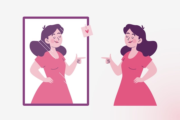 Confident woman looks at herself in the mirror