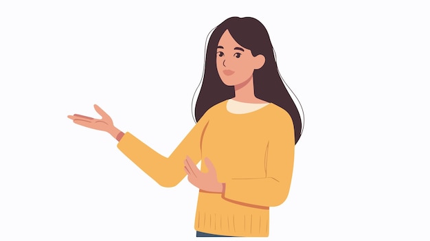 Confident Woman Presenting Something in Hand with Mixed Media Flat Design