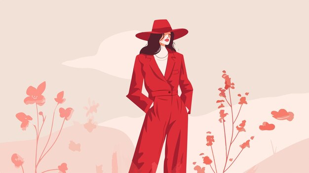 Vector confident woman in red suit body positivity concept