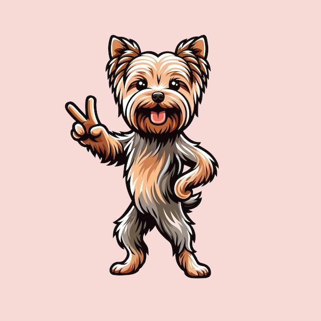 Confident Yorkshire Terrier Peace Gesture Illustration Vector