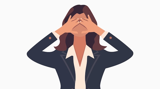 Confident Young Businesswoman Covering Eyes with Hands Professional Business Concept Photo