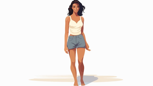 Vector confident young tanned woman with hands on hips vector illustration