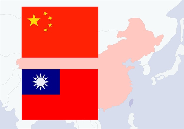 The conflict between China and Taiwan. The countries on the map. The symbol of the flags