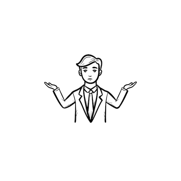 Confused businessman hand drawn outline doodle vector icon. Man in confusion sketch illustration for print, web, mobile and infographics isolated on white background.