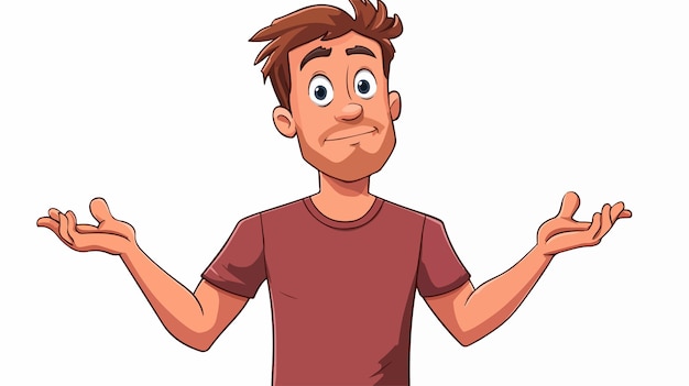 Vector confused cartoon man shrugging shoulders vector illustration