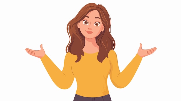 Vector confused cartoon woman shrugging shoulders stock illustration