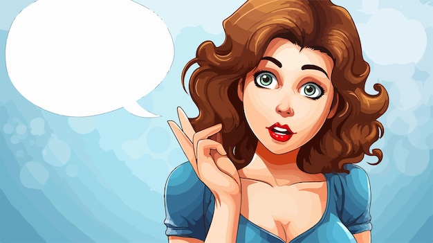 Confused Cartoon Woman Shrugging Shoulders with Speech Bubble